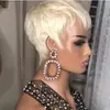 Perucas Europeias e Americanas Transfronteiriças para Mulheres, Franja Lateral Volumosa, Cabelo Curto, Gradiente Dourado Tingido, Touca de Fibra Química Lisa ou Lateral