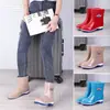 Zapatos de agua de corte medio, estilos de caña alta y baja con suela gruesa, botas de lluvia con suela gruesa, zapatos moldeados por inyección, para mujer, para todas las estaciones, con forro de polar
