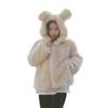 Abrigo de piel de conejo de imitación para mujer, con capucha y orejas de oso, muy original y moderno.