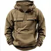 Nueva Sudadera con Capucha de Color Sólido para Hombre de Primavera y Otoño para Comercio Electrónico Transfronterizo, Chaqueta Sudadera Deportiva Juvenil Europea y Americana con Múltiples Bolsillos y Parche de Cuero