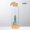Columna de Cristal Donghai Columna de Energía Taza Prisma Hexagonal de Cristal Tapa de Bambú Taza de Té de Vidrio Taza de Agua Deportiva con Correa Botella de Agua