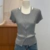 Suéter de Punto con Cuello Halter en V Estilo Puro Deseo para Mujer Verano Nuevo Ajuste Delgado Camisa Base Hermosa y Más Fácil de Combinar