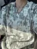 Camiseta Masculina de Verão Tie-Dye com Decote V e Manga Curta, Marca Americana Nicho, Casual, Solta, Tendência, Top de Meia-manga