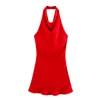 Comércio Exterior Atacadista Transfronteiriço Moda Feminina Verão Estilo Europeu e Americano Costas Nuas Textura de Cetim de Seda Vestido Curto com Gola Halter para Mulheres