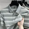 Nueva Camisa Polo Serie Ralph de Comercio Exterior para Hombre, Cuello de Piña, Rayas, Camisa Polo de Negocios de Lujo Ligero