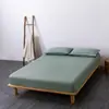 Sábana Bajera Ajustable de Algodón Lavado a Cuadros Estilo Japonés Muji Color Sólido Algodón Puro Sábana Simple