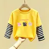 Blusa Patchwork Casual para Menina Roupas de Algodão Puro Infantil Novo Estilo Moda Tendência Manga Longa Primavera e Outono