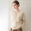 Chaqueta de punto de cachemira simple de cuello redondo 100% cachemira cepillada para mujer, de un solo botón, suéter exterior corto de ajuste holgado