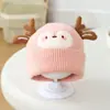 Chapéu infantil fofo de chifre de veado, chapéu de pulôver de veado de desenho animado, chapéu de lã à prova de vento para bebê de outono e inverno