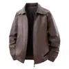 TransfronteiriçaJaqueta nova de couro PU para homens, estilo workwear retrô americano, robusta e relaxada, estilo old money, simples de rua