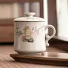 Taza de Té Gato Flor Ru Kiln Amarillo Real de Fábrica Taza Cerámica Taza para Beber de Oficina con Tapa Taza Separadora de Té y Agua