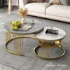 Mesa de café de losa de roca nórdica Sala de estar de apartamento pequeño Uso doméstico Estilo minimalista Mesa de café redonda de mármol Mesa Luz de lujo Moderna Simple