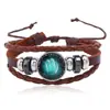 Pulsera Sencilla y Creativa de Cuero con los Doce Signos del Zodiaco, Hecha a Mano con Cuentas, Artística Retro DIY Pulsera de Cuero Genuino para Pareja con Signos del Zodiaco