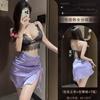 Ropa interior sexy Guiyun V profunda perspectiva hermana real encanto femenino satén tirantes falda de cadera sexy ranura expuesta uniforme