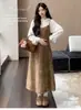 Moda Gestante~Conjunto de Outono/Inverno para Gestante Elegante Top com Detalhe em Renda e Vestido de Alça Conjunto de Duas Peças