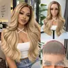 Peruca transfronteiriça europeia e americana 13X4 com mechas de fibra de alta temperatura, peruca lace front onda profunda para mulheres, cobertura total da cabeça