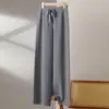 Pantalones de Punto de Lana 100% de Pierna Ancha para Mujer, Pantalones Largos Casuales Sueltos Rectos hasta el Suelo, Pantalones Largos Elegantes Adelgazantes de Cintura Alta para Otoño e Invierno