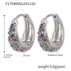 Brincos Oumika de Círculo com Zircônia Colorida Turquesa Azul Brilhante Brincos Elegantes Brincos para o Dia a Dia Aço Inoxidável Banhado a Ouro 18K