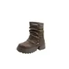 Botines occidentales arrugados apilados para mujer otoño invierno suela de plataforma gruesa antideslizante remaches multimetálicos botines de cuero retro de media pantorrilla para mujer