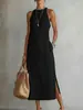 2026 Ropa de Verano para Mujer Transfronteriza Europea y Americana Amazon Color Sólido Holgado Vestido Largo Moda Casual Vestido con Retazos