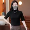 Nueva Camisa de Punto Negra Ajustada de Manga Media Otoño 2026 Camiseta Sencilla de Cinco Mangas Top Transpirable para Mujer