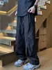 Cinza escuro macacão estilo americano verão masculino fino alto longo calças de secagem rápida plissado caminhadas calças de pára-quedista