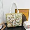 Estilo étnico feminino médio lona saco grande dupla face bordado bolsa de ombro estudantes grande capacidade elefante saco de viagem