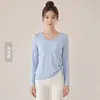 Top de Manga Larga para Yoga con Cordón Chuandun para Mujer, Cuello en V Ajustado, Correas Ajustables, Camiseta Transpirable para Pilates y Fitness