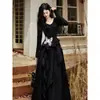 Vestido Largo Negro Pequeño Estilo Irregular Mariposa Gótico Oscuro Retro Francés