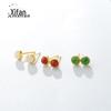 S925 prata esterlina rodada bead brincos embutidos sul vermelho hetian jade moda simples homens e mulheres brincos redondos jóias de prata atacado