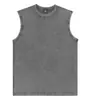 Camiseta sin mangas desgastada lavada de 230 g con logo estampado de algodón puro, hombros descubiertos, chaleco holgado, camiseta retro oversize europea y americana