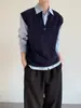 Colete de Tricô Simples Retro Japonês com Decote V para Primavera e Outono de 2026 para Homens e Mulheres, Tricô Sem Mangas Camada Solta Estilo Universitário
