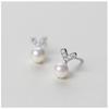 Brincos de Prata Esterlina S925 Nalan com Coração Cravejado de Diamantes e Pérola Sintética, Pequenas Joias de Orelha Estilo Coreano para Mulheres E5534