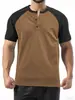 Camisa Polo Esportiva Casual Masculina para Primavera e Verão, Absorvente de Umidade, Caimento Solto, Camisa Henry de Manga Curta Color Block, Roupa Masculina Estilo Resort