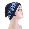 Estilo bohemio estampado de leopardo diadema retorcida cruzada gorro turbante gorro de copa plana gorro protector para el cabello JDT-505A