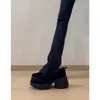 Zapatos Retro de Punta Redonda sin Cordones con Suela Gruesa para Mujer, que Aumentan la Altura, para Ir al Trabajo, Gamuza, Banda Elástica, Zapatos de Corte Profundo