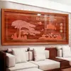 Pintura de Parede Escultura em Madeira Dongyang Madeira Maciça Chinesa Sala de Estar Parede de Fundo Pintura Decorativa Pingente Escritório Placa Decorativa Horizontal para Pendurar na Parede