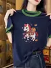 Camiseta Estilosa e Jovem Estilo Coreano de Manga Curta para Mulheres, Novo Design de Verão 2026 com Color-Blocking Gola Redonda Camiseta Básica