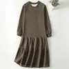 Vestido Suéter Sereia Slimming Outono 2026 Novo Estilo Japonês Solto Gola Redonda Manga Longa Bainha Franzida Comprimento no Joelho