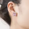 Conjunto de Tres Piezas Rectangular Colgante de Circonita Rosa Moda Sencilla Tourmalina Rosa Simulada Anillo Abierto Ajustable para Mujer