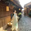 Vestido de Playa Nuevo de Verano con Cuello Halter, Volantes, Panelado, Sin Mangas, Largo Blanco, Listo para la Venta