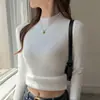 Nueva camiseta interior de punto de una pieza con forro polar y cuello semi-alto para mujer, con forro polar y grosor añadidos, adecuada para otoño e invierno, elástica, adelgazante y cálida.