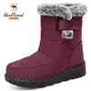 Botas de neve estilo ocidental na cor camelo para mulheres, botas femininas de inverno transfronteiriças de tamanho grande, botas de algodão com forro de fleece e espessadas, sapatos de algodão de cano alto em poliuretano