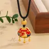 Pingente Tradicional de Prata Pura 999, Mesmo Estilo de Loja de Ouro, Pingente de Veado Esmaltado Fechadura da Paz, Fechadura Pequena de Ouro com Sino, Colar de Corda Trançada