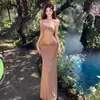 Saia midi bodycon com renda cáqui estilo sereia, roupa de banho sexy para férias com cinto na cintura e bojos, maiô de duas peças para mulheres, vestido de praia que afina a silhueta e alonga o corpo