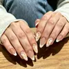Nuevo set de 24 uñas de comercio exterior, elementos florales frescos primavera/verano, uñas postizas clásicas francesas con forma de almendra, venta al por mayor