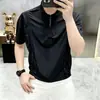 Camiseta Masculina de Verão Fina Respirável para Esportes Casuais ao Ar Livre, Manga Curta, Secagem Rápida, Gola Alta, Camisa POLO com Meio Zíper