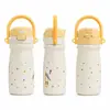 Botella de Agua de Doble Compartimento con Asa de Transporte de Dibujos Animados para Niños, Taza Térmica de Acero Inoxidable 316, Taza con Popote para Exteriores