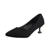 Sapatos Profissionais Femininos de Camurça Preta de Salto Alto Bico Fino para Trabalho Ol, Cor Sólida, Salto Fino, Salto Médio, Sapatos Femininos de Boca Rasa