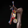 Pingente de Thangka Vajra Imóvel Estilo Xizang, Acessório de Contas Coloridas Tecido à Mão, Ornamento Pendurado Etnico Moinho de Vento, Decoração Diária de Bagagem de Mão